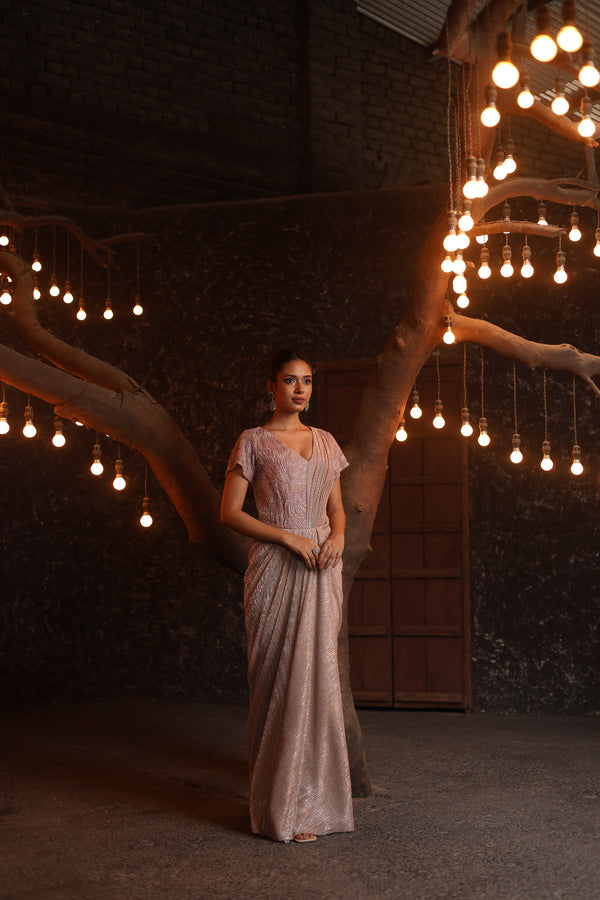 Shimmer Crinkled Saree Gown