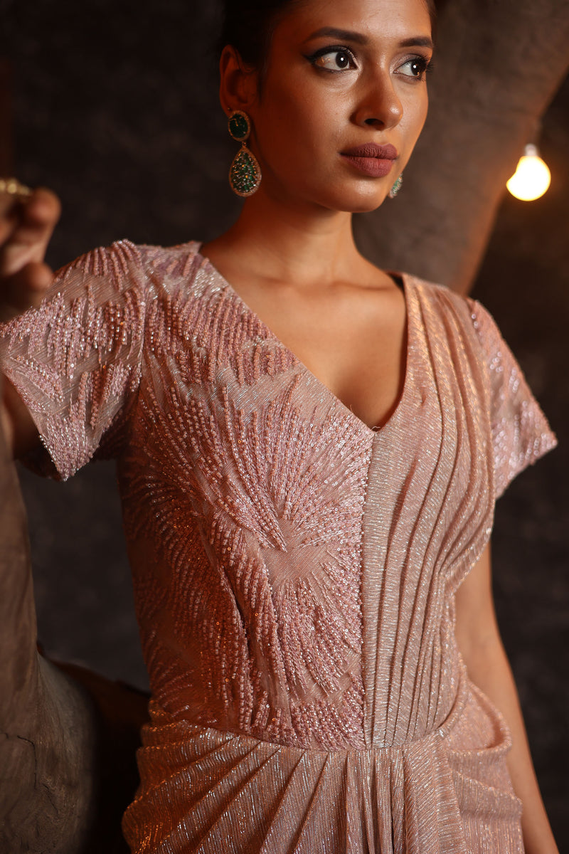 Shimmer Crinkled Saree Gown