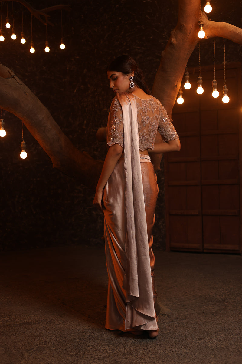 Crinkled Satin Pre Draped Saree