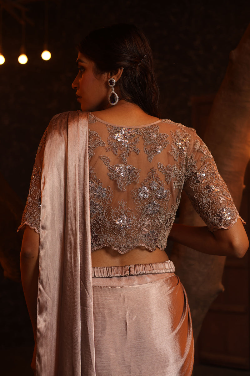 Crinkled Satin Pre Draped Saree
