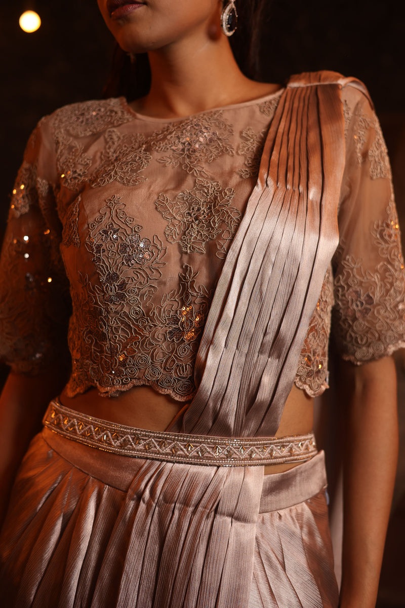 Crinkled Satin Pre Draped Saree