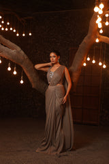 Pre-Draped Saree With Mirror Embroidered Blouse