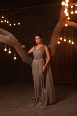 Pre-Draped Saree With Mirror Embroidered Blouse