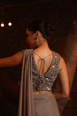 Pre-Draped Saree With Mirror Embroidered Blouse