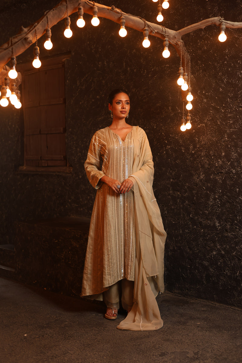 Hand Embroidered Organza High-Low Anarkali