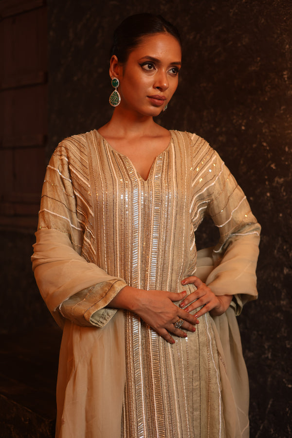 Hand Embroidered Organza High-Low Anarkali