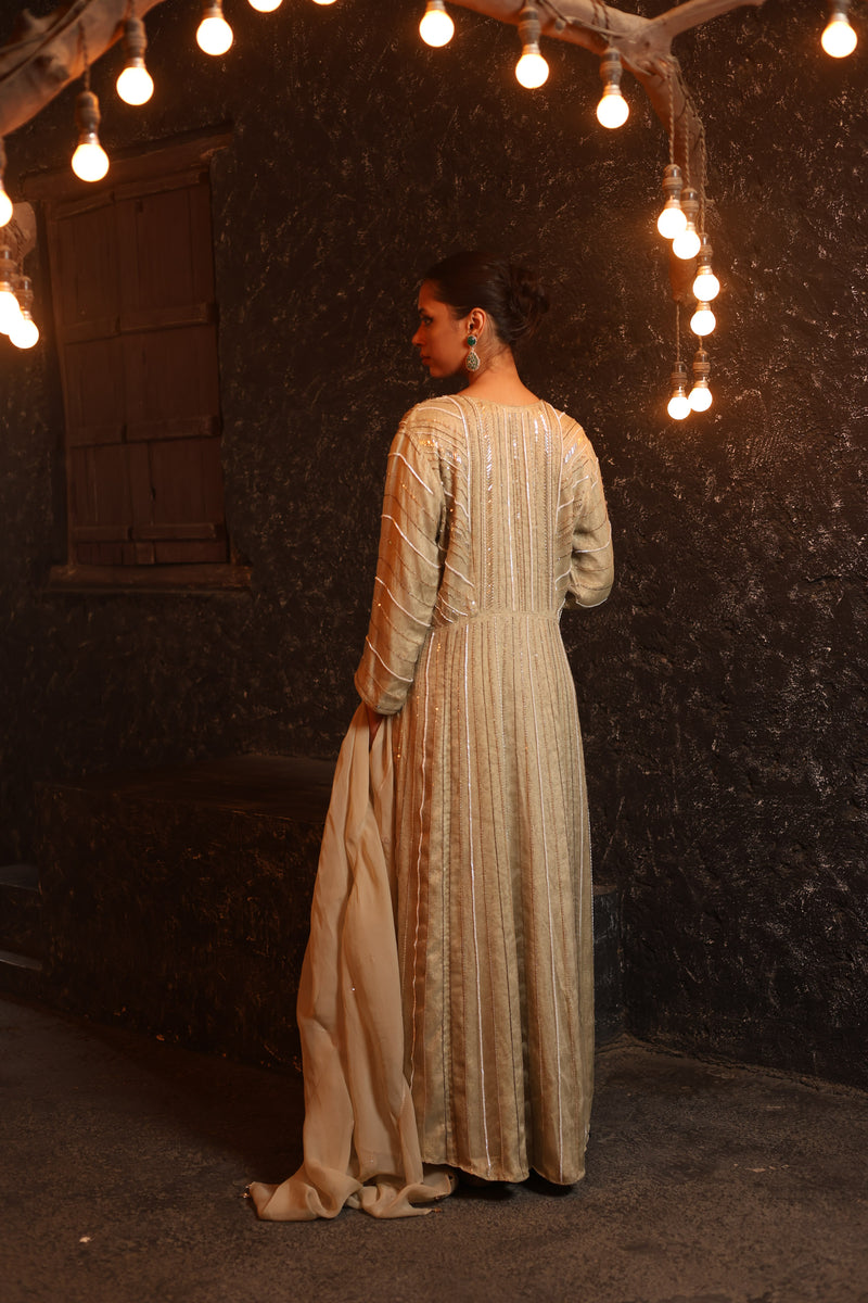 Hand Embroidered Organza High-Low Anarkali