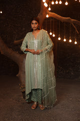 Hand Embroidered Organza High-Low Anarkali