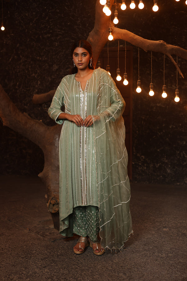 Hand Embroidered Organza High-Low Anarkali
