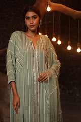 Hand Embroidered Organza High-Low Anarkali