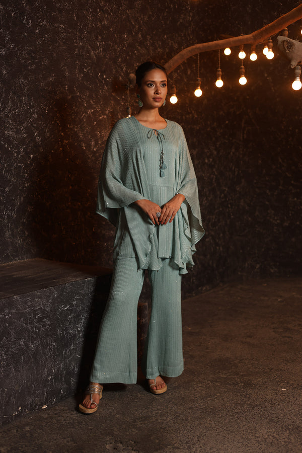 Aqua Sequin Kaftan Set