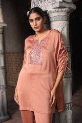 Rust Mirror Work Satin Set