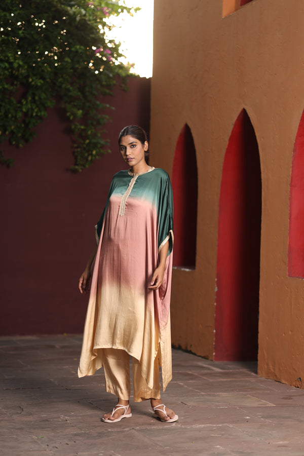 Green Ombre kaftan Kurta Set