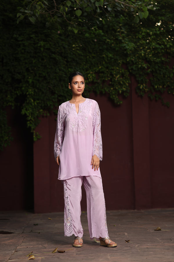 Lilac Chandelier Set with Crepe Pants