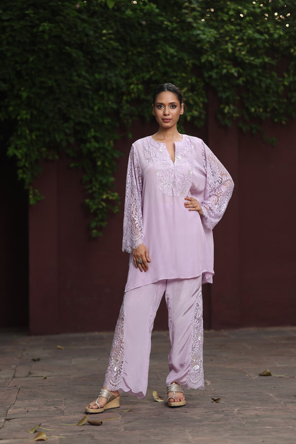 Lilac Chandelier Set with Crepe Pants