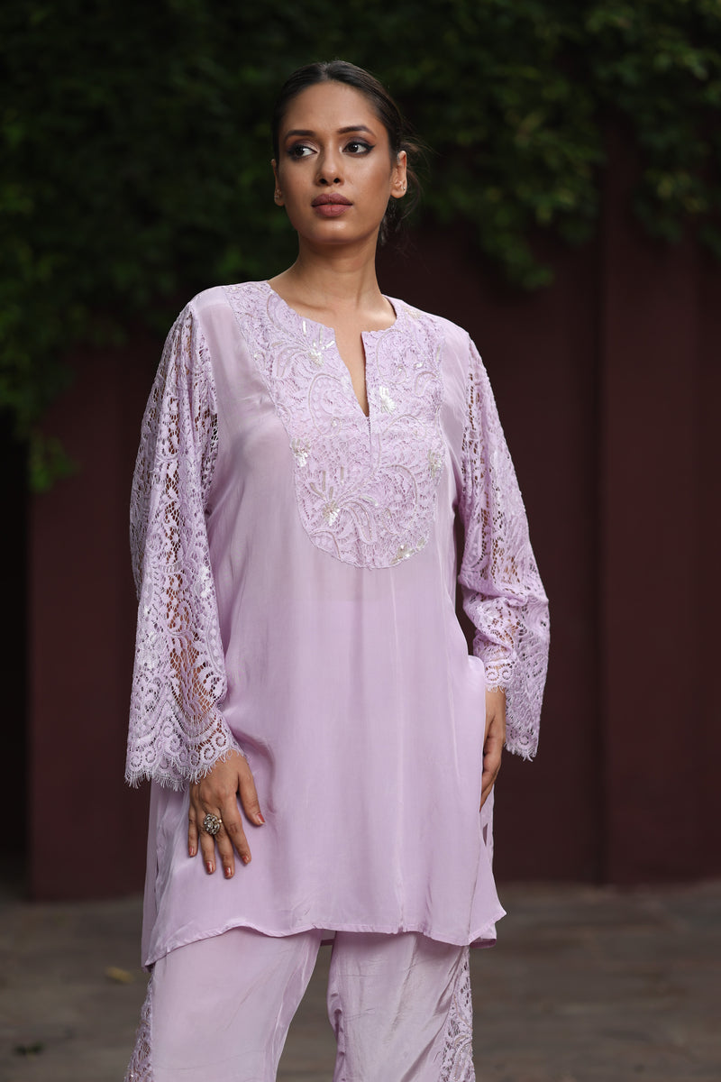 Lilac Chandelier Set with Crepe Pants