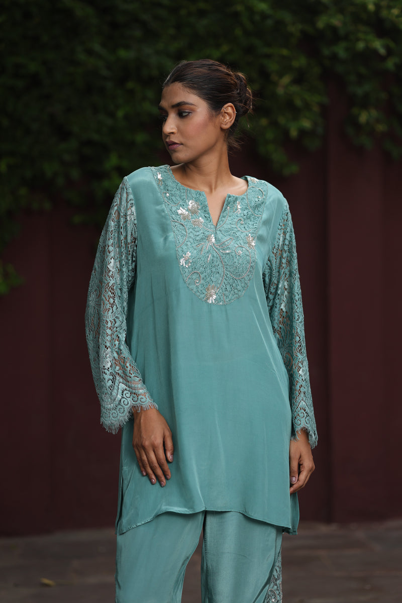 Mint Green Chandelier Set With Crepe Pants