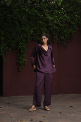 Purple Drape Cowl Satin Top