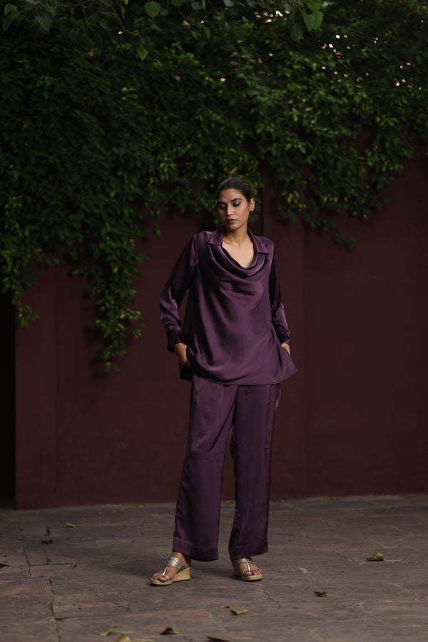 Purple Drape Cowl Satin Top