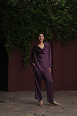 Purple Drape Cowl Satin Top