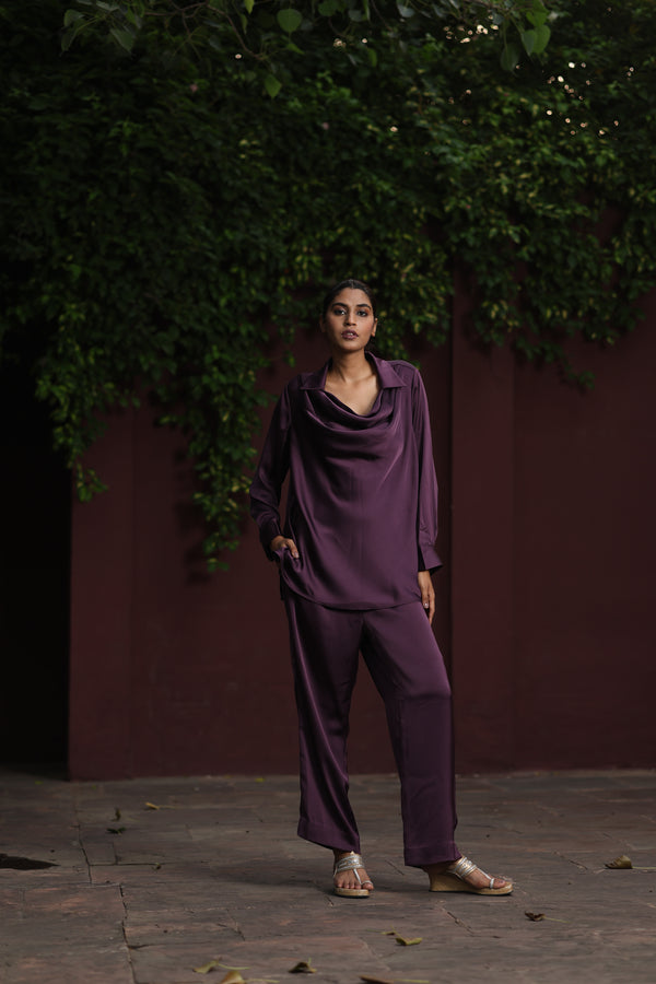 Purple Drape Cowl Satin Top