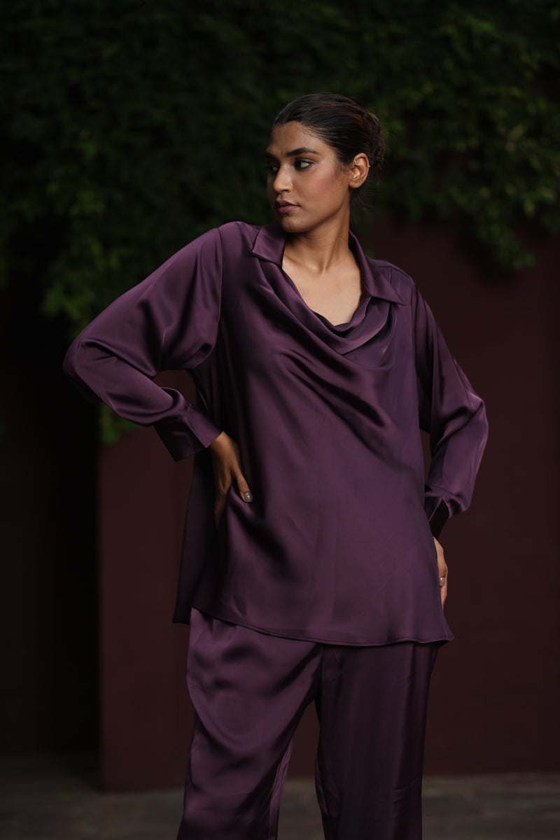 Purple Drape Cowl Satin Top
