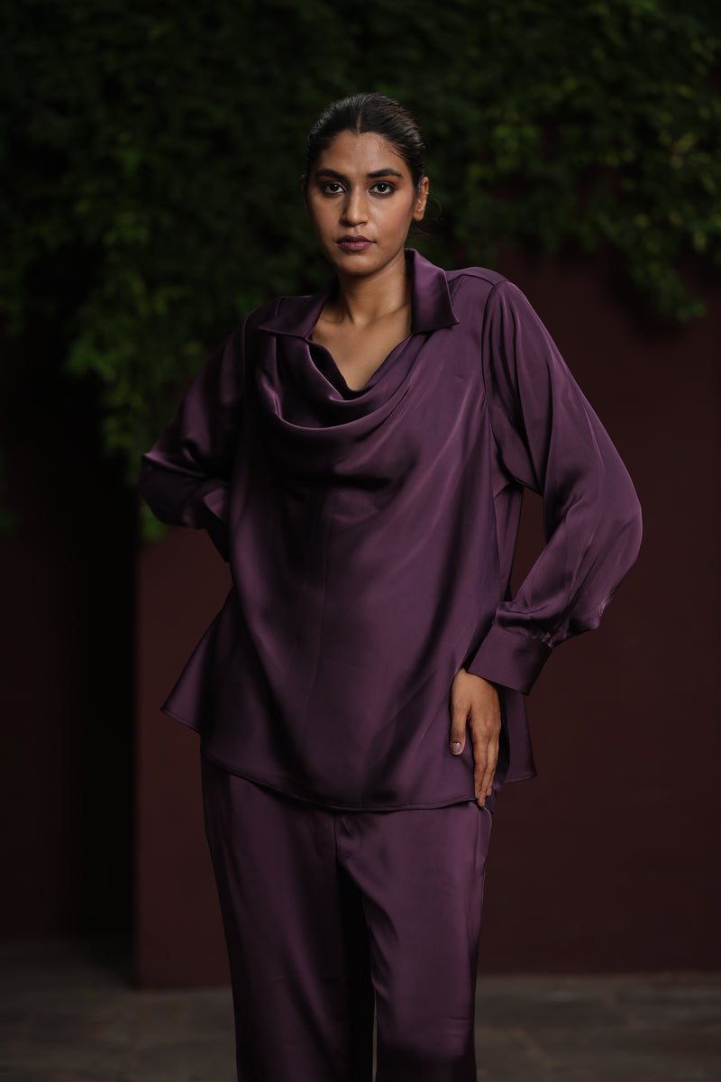 Purple Drape Cowl Satin Top