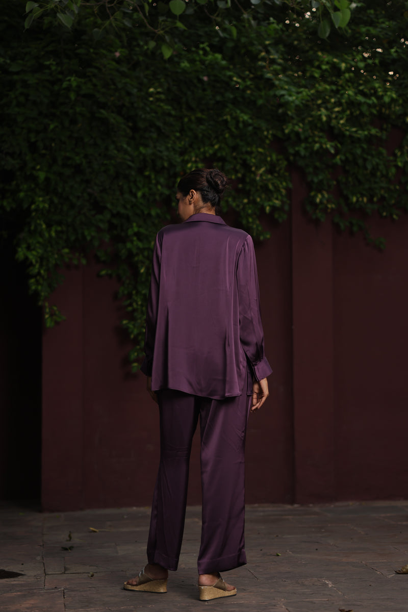 Purple Drape Cowl Satin Top