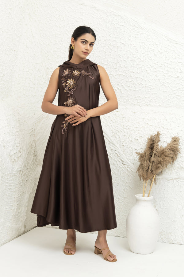 Embellished Satin A-Line Dress