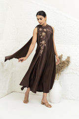 Embellished Satin A-Line Dress