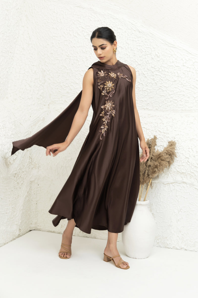 Embellished Satin A-Line Dress
