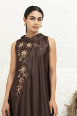 Embellished Satin A-Line Dress