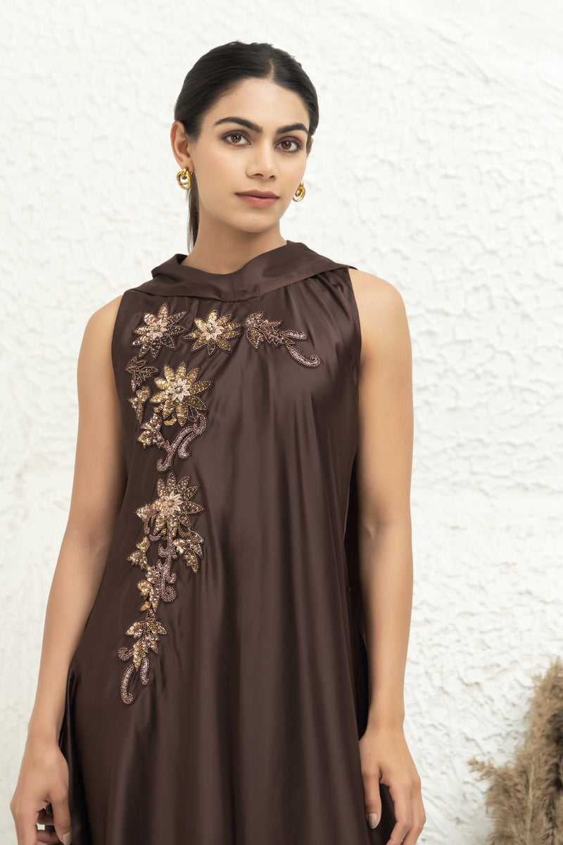 Embellished Satin A-Line Dress