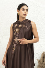 Embellished Satin A-Line Dress