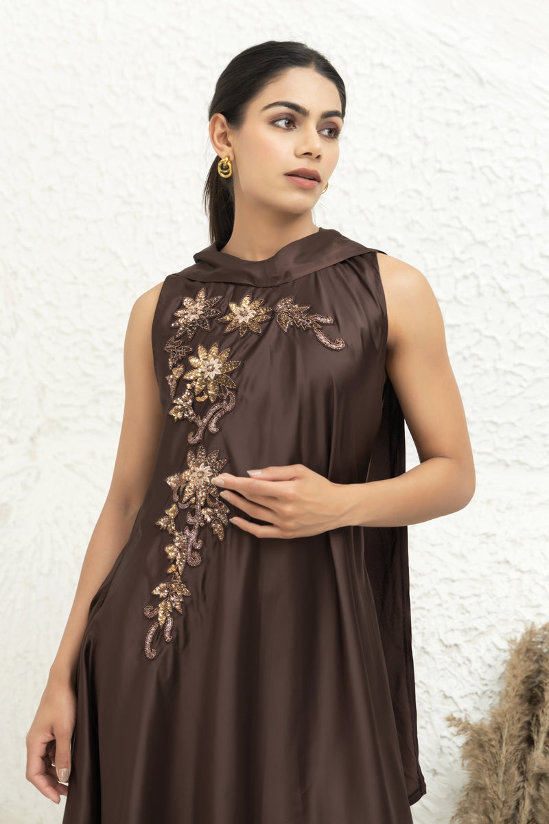 Embellished Satin A-Line Dress