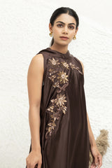 Embellished Satin A-Line Dress