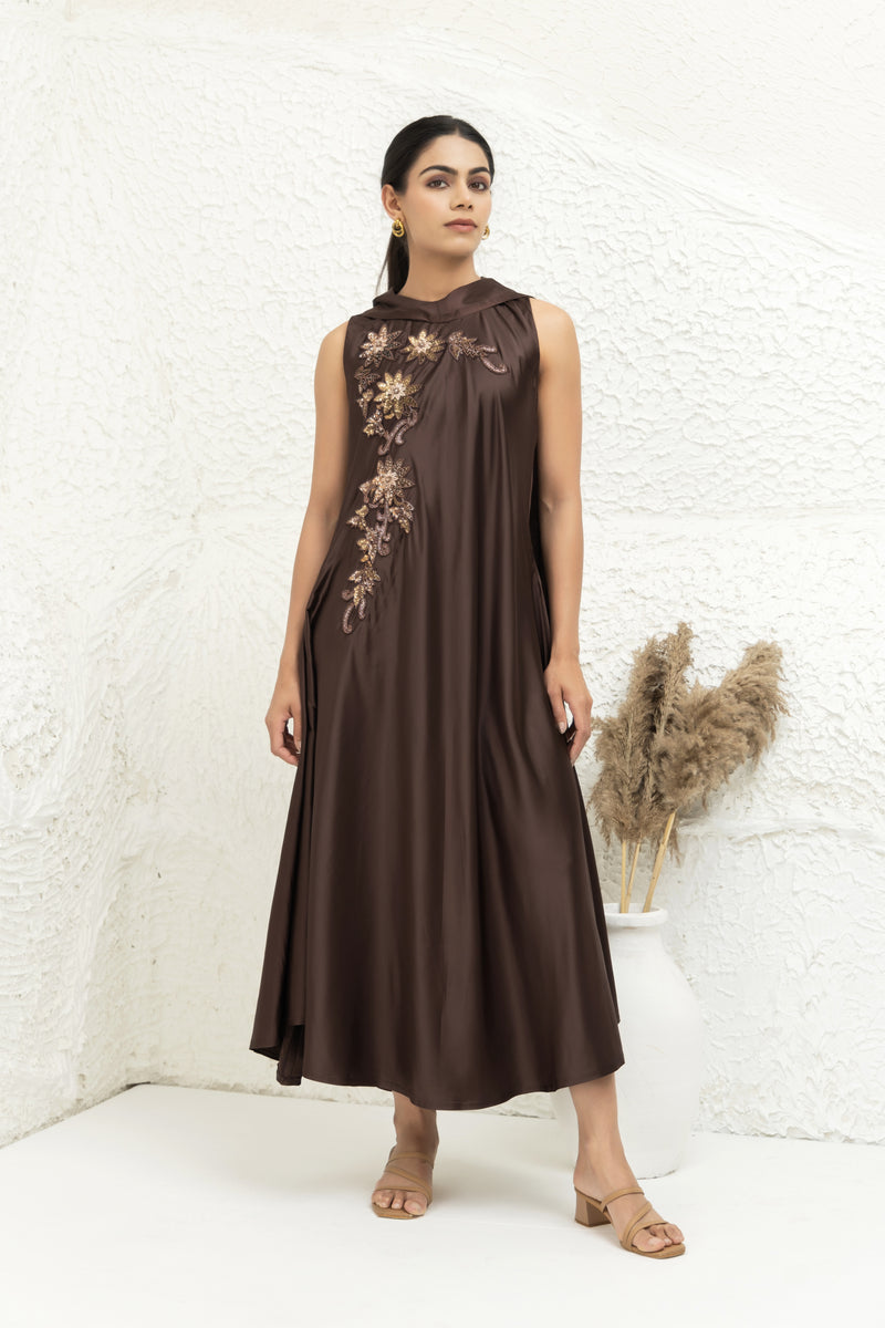 Embellished Satin A-Line Dress