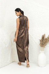 Metallic Sleeveless Gown with Embellished Waist