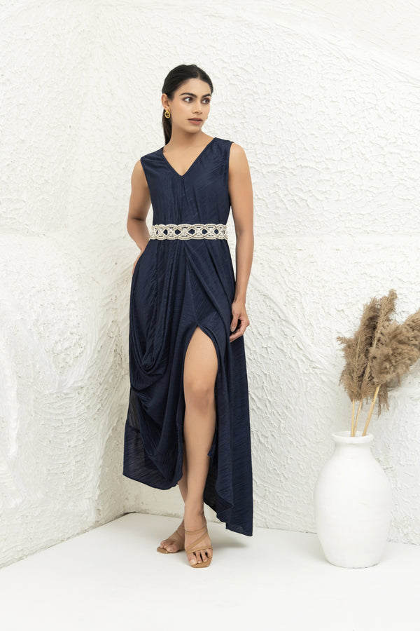 Crinkled Drape Dress With Slit