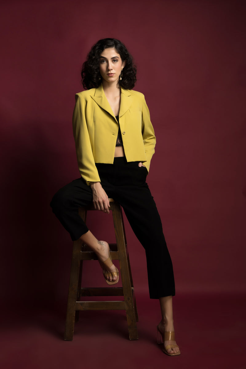 Mustard Daisy Cropped Blazer