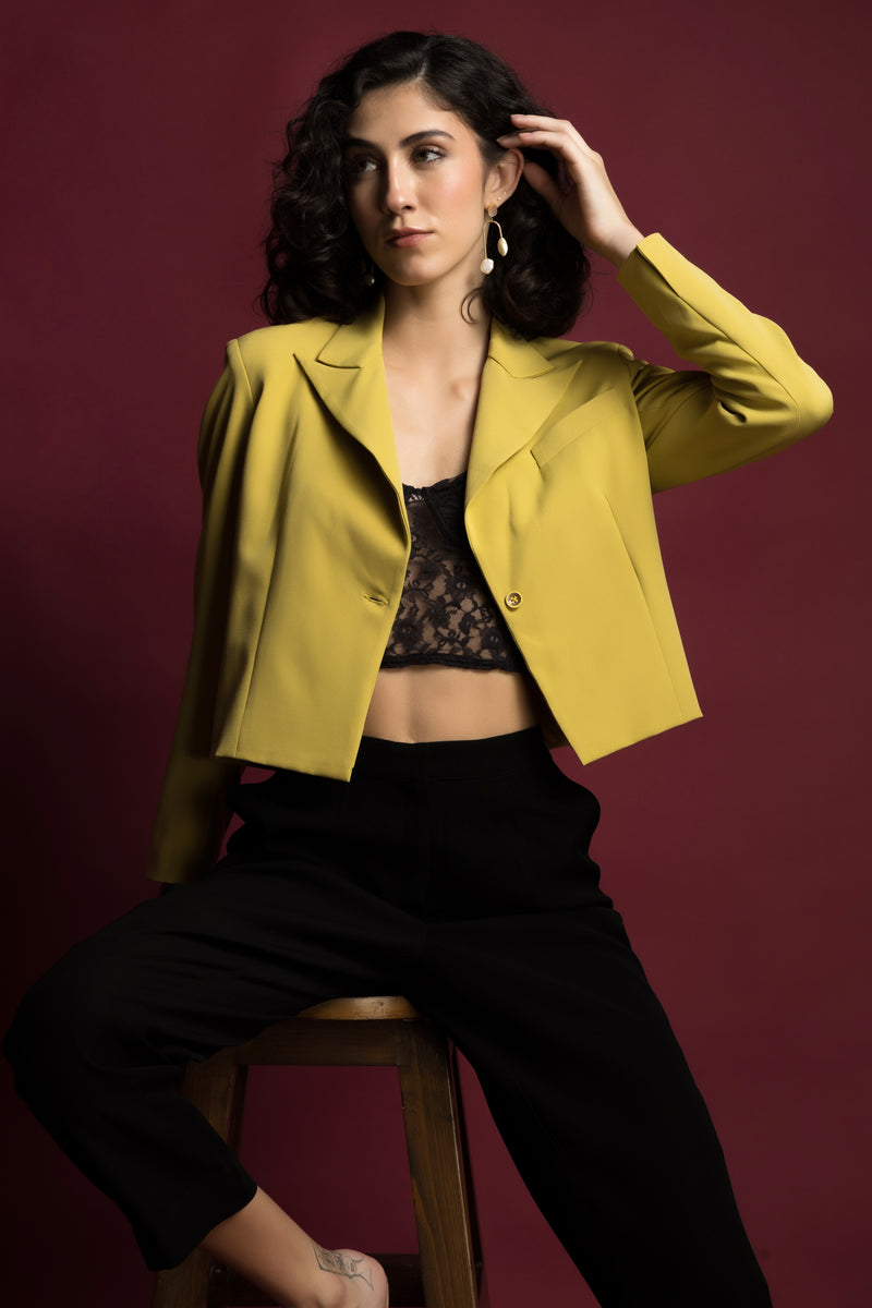 Mustard Daisy Cropped Blazer
