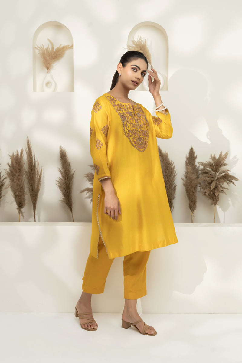 Chanderi Dori Embroidered  Kurta Set