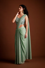 Pre-Draped Shimmer Embroidered Saree