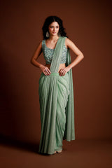 Pre-Draped Shimmer Embroidered Saree
