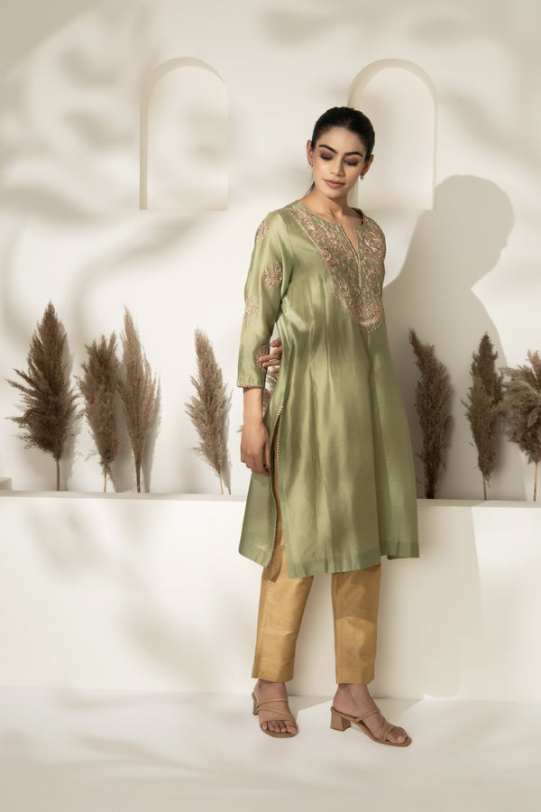 Chanderi Dori Embroidered  Kurta Set