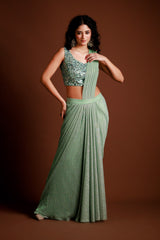Pre-Draped Shimmer Embroidered Saree