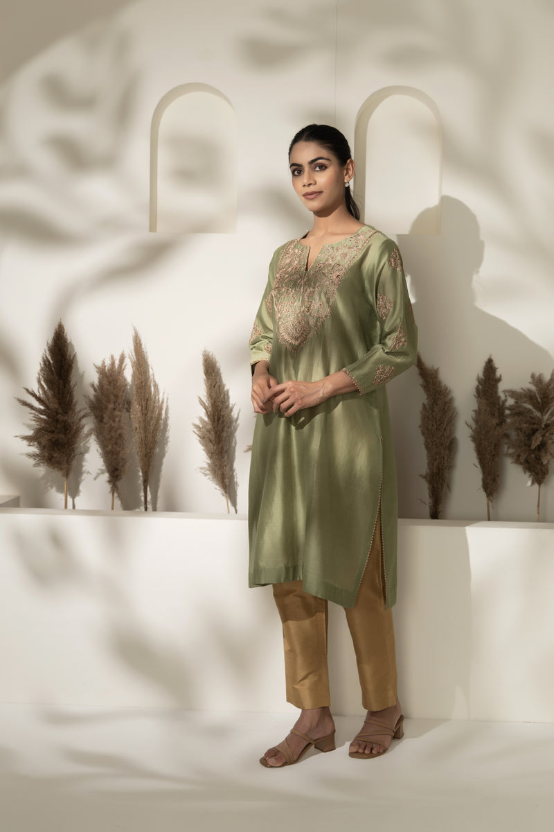 Chanderi Dori Embroidered  Kurta Set