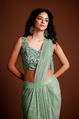 Pre-Draped Shimmer Embroidered Saree
