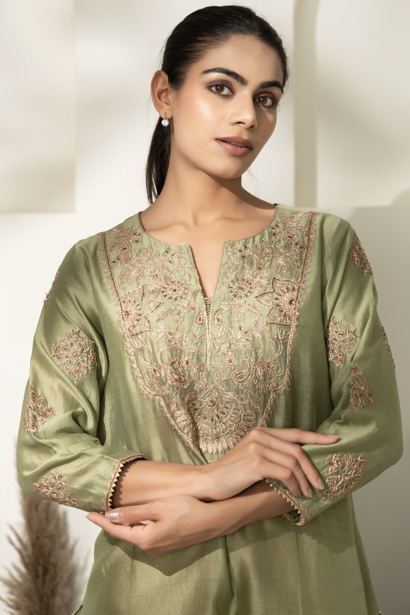 Chanderi Dori Embroidered  Kurta Set