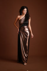 One-Shoulder Metallic Drape Gown